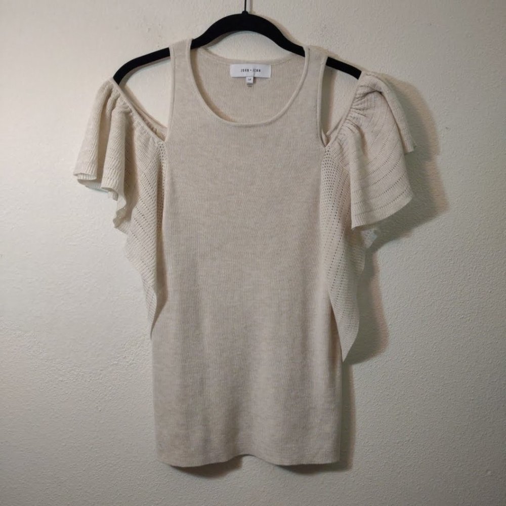 John + Jenn Cream Short Sleeve Cold Shoulder Top S